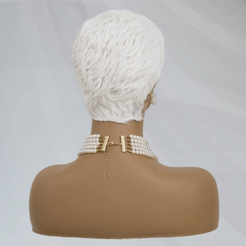 MOONSHOW Short White Pixie Wig for Women Pixie Cut Wig