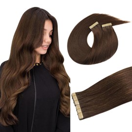 DOORES Tape in Hair Extensions Real Human Hair, Chocolate Brown 10 Inch 60g 40pcs, Human Hair Extensions Tape in Remy Straight Hair Real Natural Hair Extensions