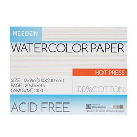 MEEDEN Watercolor Paper Block, 100% Cotton Watercolor Paper Pad of 20 Sheets, 140lb/300gsm, Acid-Free Art Paper for Watercolor, Gouache, Ink and More, 9" x 12" Hot Press
