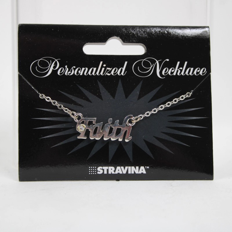 Stravina FAITH NEW Name Silvertone Rhinestone 14.5" w 4.5" Multi