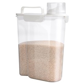 Viretec Rice Storage Container, 5 to 10lb Dry Food Airtight Dispenser, Pet Dog Cat Food Canister, BPA Free Clear Plastic Kitchen and Pantry Organization Bin for Oatmeal, Cereal, Pasta, Flour White