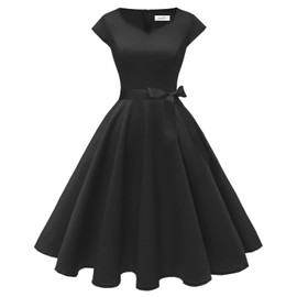 Kingfancy Women Vintage 1950s Dress Retro Cocktail Party Swing Dresses with Cap Sleeves Black XL