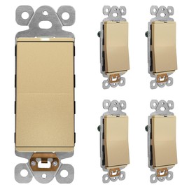 LIDER Minimalist Design Matte Finish Lighted Decorator Switch, Frameless Paddle Light Switch with Locator Light, Grounding Screw, 15A 125V, UL Listed, LS15-1P-GD5P, Gold, 5 Pack