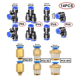 HUAZIZ 10 m PU Pneumatic Hose Flexible Compressed Air Hose Outdoor 6 mm x Inner 4 mm Blue with 8 Pieces 4 mm Pneumatic Connector Air Push Quick Couplings (Y/T/L/I Shaped)