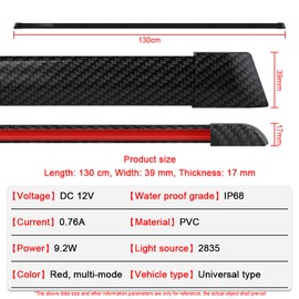 Car Streamer Tail Light Strip Light Turn Signal Red LED Strip Universal Exterior Accessories for Rear Spoiler Lip Trunk Roof Wing Trucks Carbon Fiber (51 Inch)