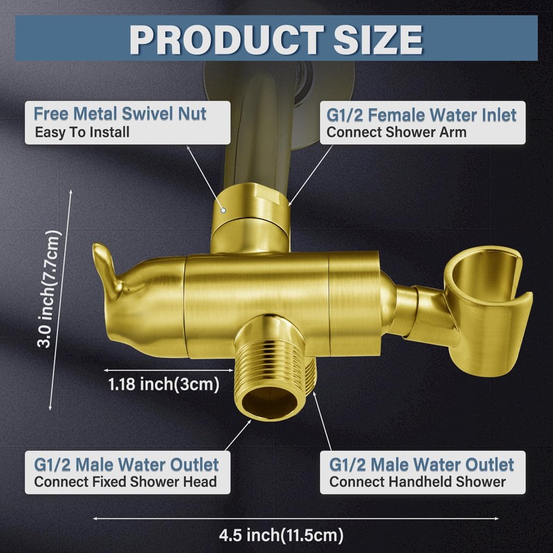 Metal Shower Arm Diverter with Handheld Mount, G1/2" 3-Way Shower