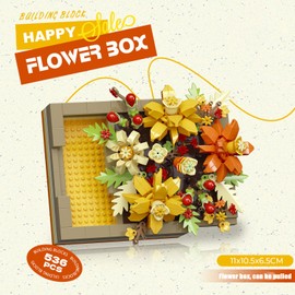 Vilbocr Flower Building Blocks Jewelry Box Flowers Building Set Flower Centerpiece Building Blocks，Proposal Ring Box，Valentine's Day Gift Ideas (Gelb 536Pcs)