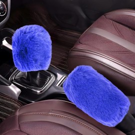 Hovom 2PCS Fluffy Car Gear Shift Knob Cover & Handbrake Cover, Soft Plush Hand Brake Handle & Gear Shift Cover for Women Girls, Universal Comfortable Warm Furry Car Accessories (Royal Blue)
