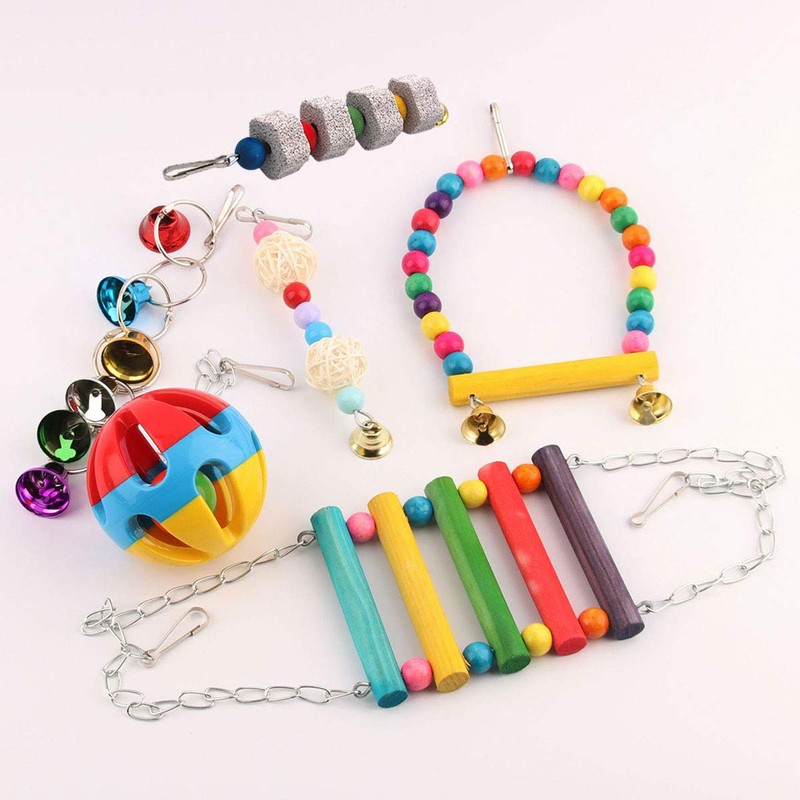 iikuru Y845 Parakeet Toy Hanging Birds Perch Wooden Swing, Small