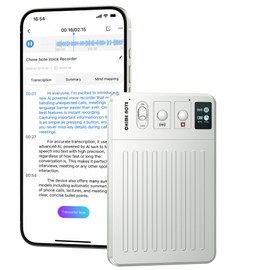 AI Voice Recorder, Transcribe & Summarize with AI Technology, APP Control, Wireless Charging, Support 107 Languages, 64GB Memory, Audio Recorder for Lectures, Meetings, Calls, Silver