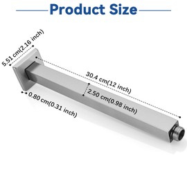 Square 12 Inch Ceiling Mounted Shower Arm With Flange, Straight Rain Shower Head Extension Arm, Brushed Nickel.