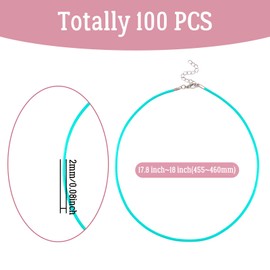 Beadthoven 100pcs 18” Waxed Necklace Cord with Lobster Clasp Bulk 2mm Turquoise Necklace Making Cord Rope String for Pendant Necklace DIY Jewelry Making Accessories with Clasp Extended Chain