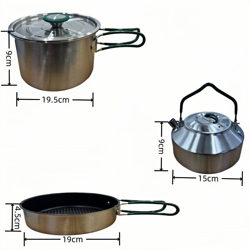 longtiming Camping cookware set, including frying pan,pot,kettle, storage bag, suitable