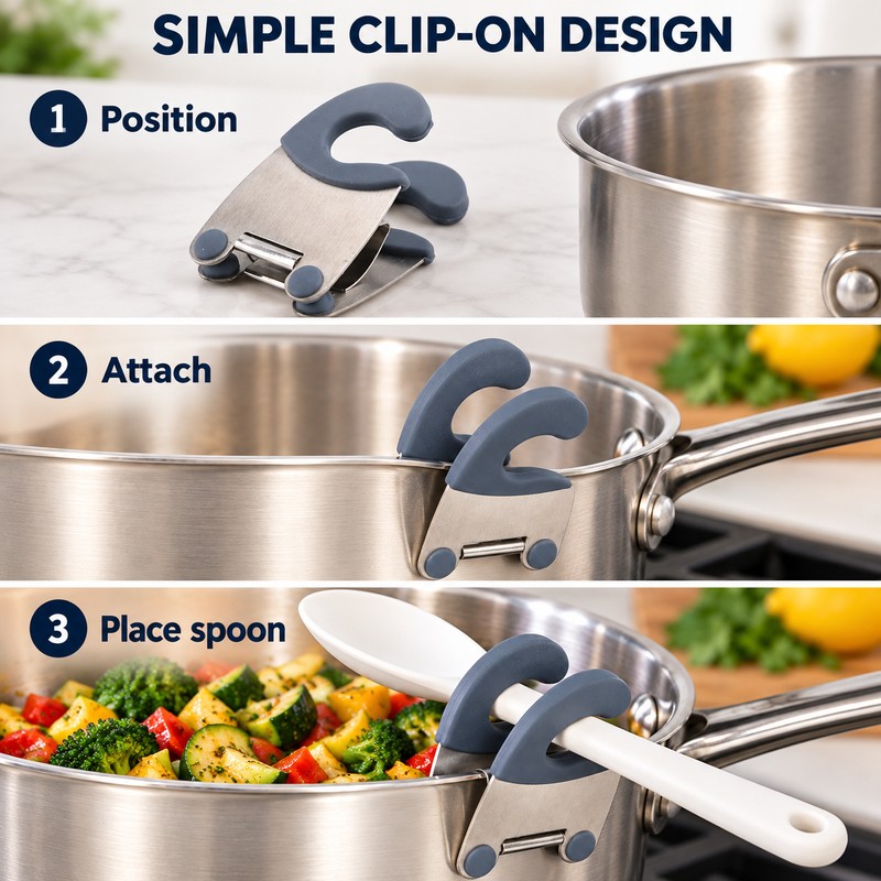 Pot Spoon Holder Clips for Cooking Utensils – 2-Pack Stainless