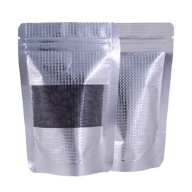 Shiny Aluminum Silver Foil Embossed Grid with Window Stand Up Pouch Bags for Repackaging Food, Freeze Dried Candies, Bulk, Pet Treats, Small Business, Home Use (100, 7.09 inch x 10.24 inch)