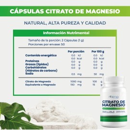 Citrato De Magnesio Y Citrato De Potasio -500 mg 100 Capsulas C/u