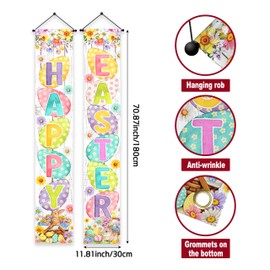 Printspree Easter Porch Sign Banner - Happy Easter Egg Design, 12x71 Inch Colorful Polyester Outdoor Hanging Decorations, Double Pack Banners for Spring Porch, Garden, Yard, or Party Decor