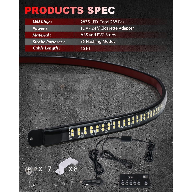 LUMENIX 49" Inch Strobe Light Strips, Back Window | Tailgate