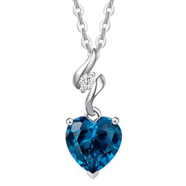 Agvana Valentines Day Gifts for Her 14K Solid White Gold Diamond Blue Topaz Heart Pendant Necklace for Women with Sterling Silver Chain December Birthstone Jewelry for Women Anniversary Birthday Gifts