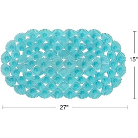 Linfevisi Bathtub Mat Non Slip, Oval Bath Mat for Tub with Suction Cups and Drain Holes, Machine Washable Tub Shower Mats for Bathroom 27 x 15 Inches, Phthalate Latex Free (Aqua)