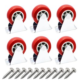 Floyutin 1.5 inch Rigid No-Swivel Plate Hard Rubber Caster Wheels for Furniture and Workbench 6 Packs(Free Screws)