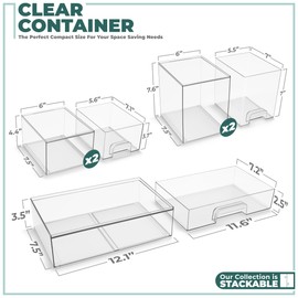 Sorbus Acrylic Storage Containers - 5 Pack, Stackable Storage Bins Set for Bathroom Organization - Clear Acrylic Drawer Organizers - Makeup Case Pull-Out Drawers (7.6’’ and 4.4’’ Tall and 12.1’’ Wide)
