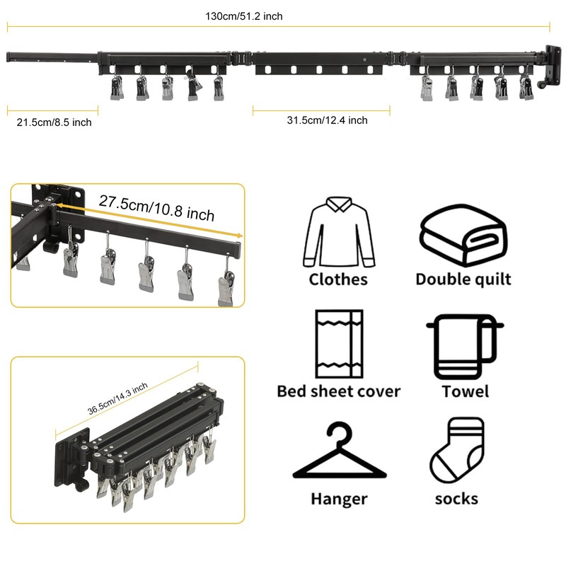 BESy Tri-Fold Foldable Clothes Drying Rack Retractable Hanging Collapsible Dryer
