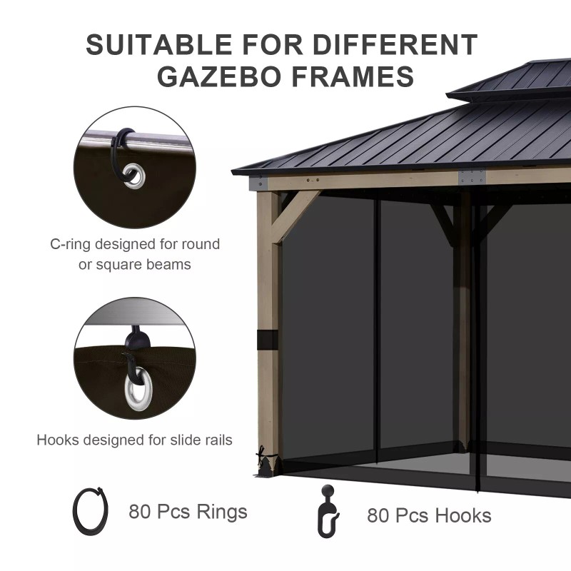 Aoodor 14' x 12' Gazebo Netting Screen Replacement 4-Panel Sidewalls