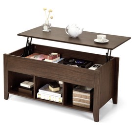 hysache Lift Top Coffee Table, Minimalist Wooden Coffee Table w/Hidden Storage Compartment and Lower 3 Cube Open Shelves for Living Room, Office, Lift Tabletop Storage Coffee Table (Brown)