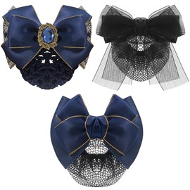 Merdia 3 PCS Bowknot Hair Bows for Women, Hair Nets for Buns | Hair Bows Fine Mesh with Lace Hair Net | Big Bows for Women Hair | Bun Cover For Hair