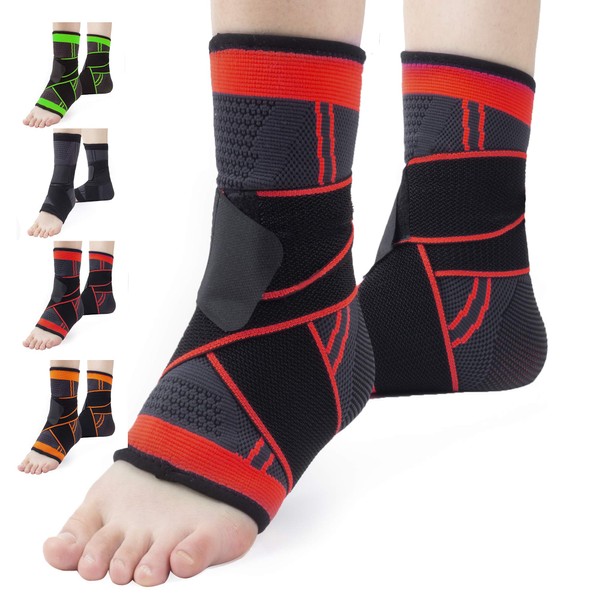 Ankle Brace Set of 2 Compression Support Adjustable Sleeve for