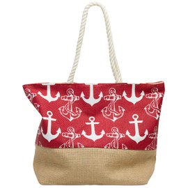 Caspar TS1034 Women's Beach Bag with Anchor Pattern, red