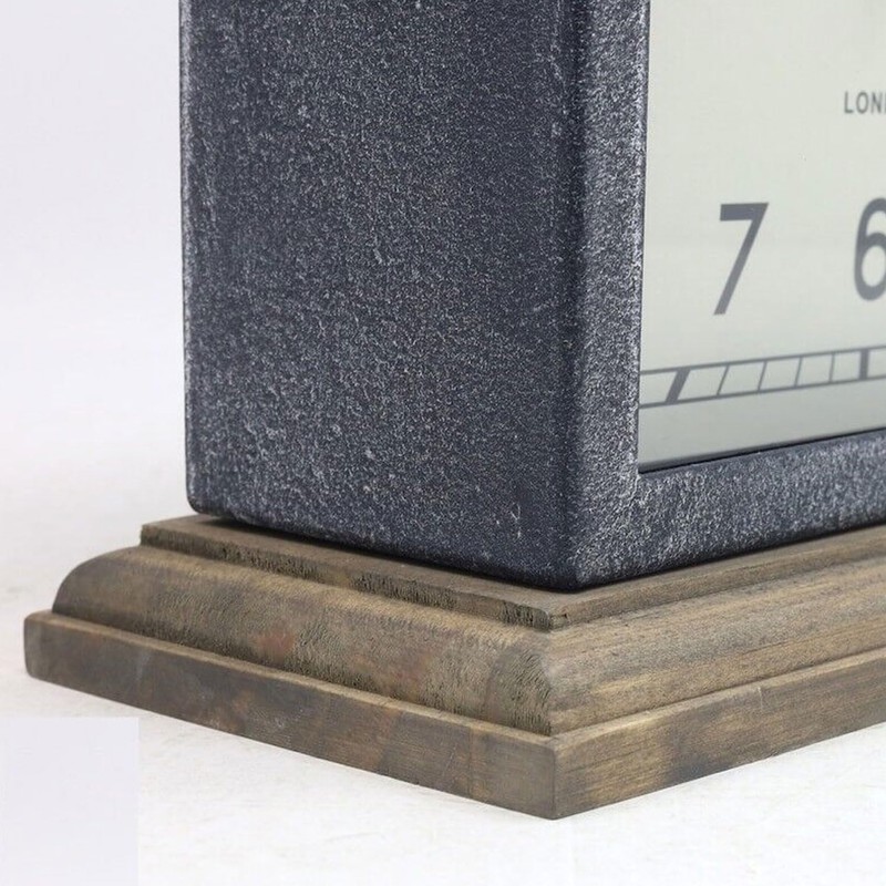 ARIATI Black Metal Handle Mentel Clock on Wood Base Distressed