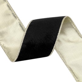 VATIN 63mm X 4.5 Metres Black Wired Christmas Velvet Ribbon,Continuous Velvet Ribbon with Gold Back for Christmas Tree Decoration, Gift Wrapping Crafts