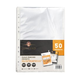 Pukka Pad, Concord A4 Clear Punched Pockets - Pack of 50 Heavy-Duty 90 Micron Transparent Sheets for Keeping Papers Clean, Crease-Free, Organised, and Secure – 30.6 x 23cm