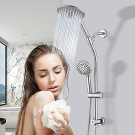 UCLIMAA High Pressure Shower Head with Handheld Shower, 26" Adjustable Height Drill-Free Slide Bar, 3-Way Diverter for Easy Reach, Dual Shower Head Combo Set with 5ft Hose - Brushed Nickel