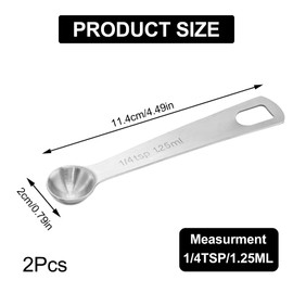 2 PCS Measuring Spoon 1/12 Tbsp (1/4 tsp | 1.25 ml | 1.25 cc), Stainless Steel Tablespoon Measuring Spoons, Teaspoon Scoop for Kitchen Cooking Spoon(Silver)