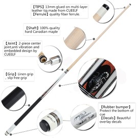 CUEELF Pool Cue Stick 58inch Hardwood Maple Pool Cue Billiard Table Stick 13mm Tip Billiard House Bar Pool Cue