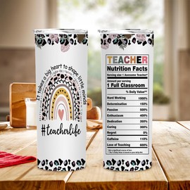 Fatbaby Teacher Gifts Tumbler Cup,Teacher Appreciation Gifts for Women,It Takes A Big Heart To Shape Little Minds,Vacuum Insulated Stainless Steel Skinny Tumbler With Lid and Straw 20oz