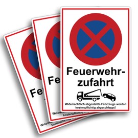 Strobo Feuerwehrzufahrt freihalten Sign, 20 x 30 cm, Made From Sturdy PVC Hard Foam Board, 3 Mm, ‘Parking Prohibited’ Sign With UV Protection, Pack Of 3