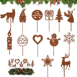 Christmas Garden Stake, Pack of 13 Metal Rust Stakes, Christmas Stakes, Rusty Flower Stakes, Christmas Rusty Garden Decoration, Metal Stakes Garden for Advent Christmas Decoration