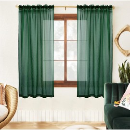XTMYI Dark Green Bedroom Window Curtain Panels 63 Inches Long Set of 2 Panels Christmas Rod Pocket Solid Transparent Sheer Voile Decorative Drapes for Living Room 63 Inch Length,Emerald Hunter Green
