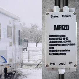 Aifizo Mains Priority Switch for Motorhome 32 A 240 V 7200 VA Switching Station for Car, Boat, Caravan, Outdoor, Switch Emergency Power, Mains Priority Switch