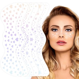 Glitter Freckles Face Tattoo, 6 Sheets Valentine Face Glitter Temporary Tattoo Stickers, Sparkle Freckles Metallic Face Gems, Glitter Face Makeup Speckles Fake Tattoo for Women and Girls (silver)