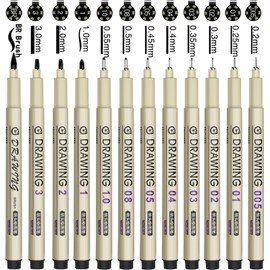 Micro Fineliner Art Drawing Pens: 12 Black Fine Liner Waterproof Ink Set Artist Supplies Line Professional Technical Marker Watercolour Micron Sketching Manga Anime Sketch Zentangle Adult Craft Stuff