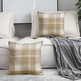 always4u Tartan Cushion Covers Check Pillows Chair Decoration Square Scotland Style 45x45 Classic and Durable For Sofas & Bedroom Set of 2 Beige 18 * 18 Inches