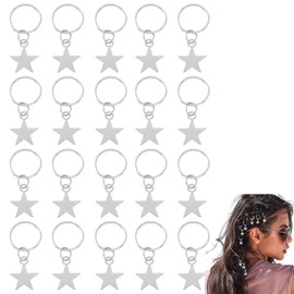 20Pcs Star Hair Rings for Braids, Silver Star Hairclips Pendant Hair Jewelry Braids Clips Metal Charm for Braid Hairstyles Dreadlock Decorative Accessories for Women