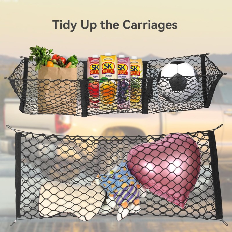 Gluebar Three Pocket Cargo Net and Automotive Cargo Net Stretchable，Cargo