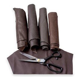 IPEA 500 g cuts of genuine Italian leather colour dark brown in different shades, thickness and type - 4 high-quality pieces of leather with different shapes - leather - remnants of