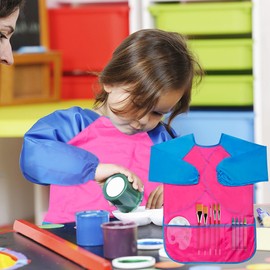 BAHABY Kids Art Smocks 2 Pack Painting Smock with Long Sleeve and 3 Pockets for Age 3-8